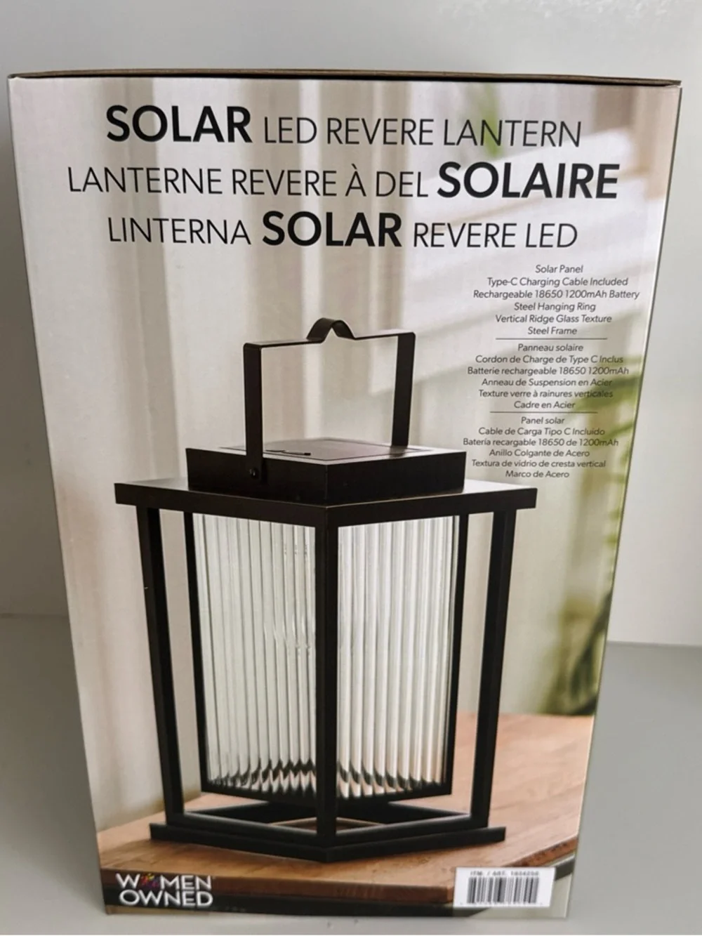 Evergreen Solar LED Revere Lantern in Black with Warm Gold Panels